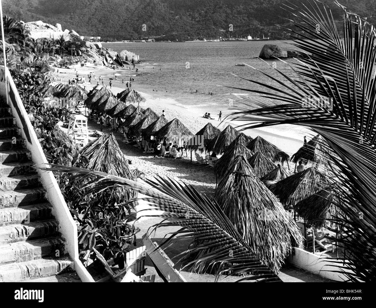 Palm trees beach acapulco mexico Black and White Stock Photos & Images ...