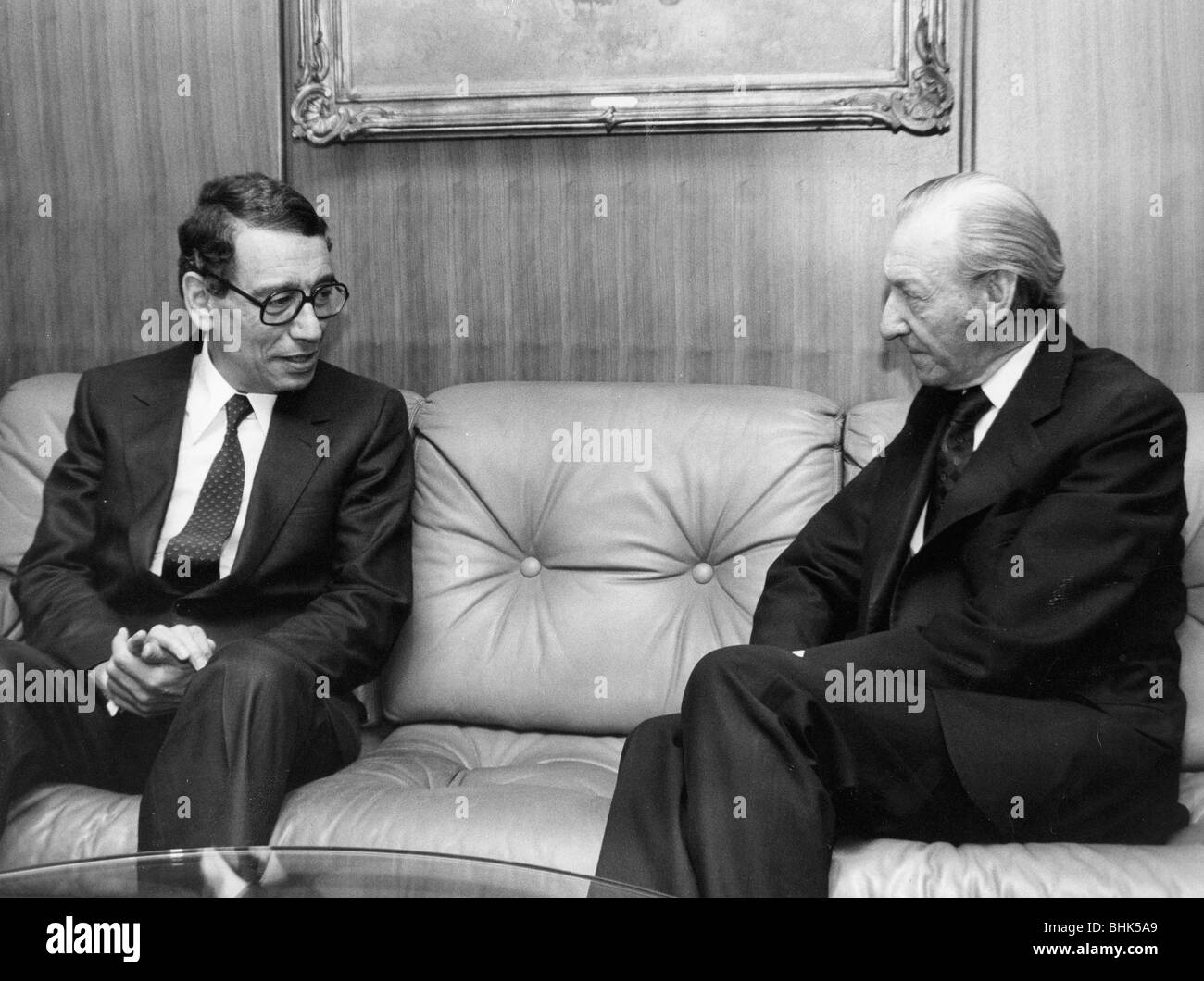 Boutros Boutros Ghali (1922- ) and Kurt Waldheim (1918- ), Secretary Generals of the UN. Artist: Y Nagata Stock Photo