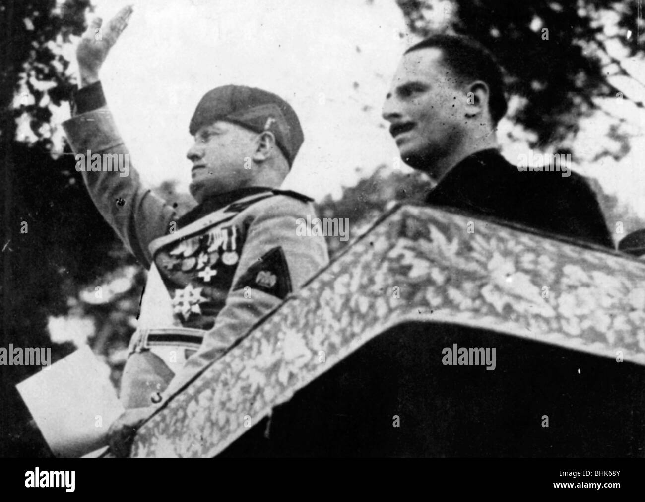 Sir Oswald Mosley with Benito Mussolini in Rome, 1933. Artist: Unknown Stock Photo