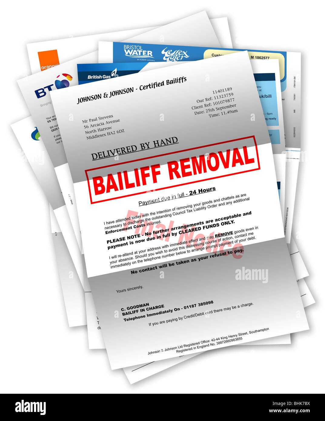 Bailiff Letter & Bills Stock Photo