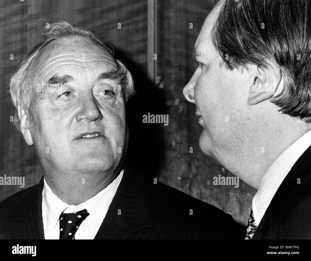 Lord William Whitelaw (1918-1999) with Lord Bethell (1922-2001), British politicians, 1989. Artist: Unknown Stock Photo