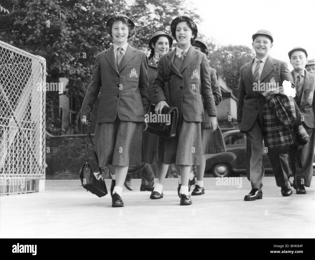 Children arriving at the Jewish Free School, 8 September 1958. Artist: EH Emanuel Stock Photo