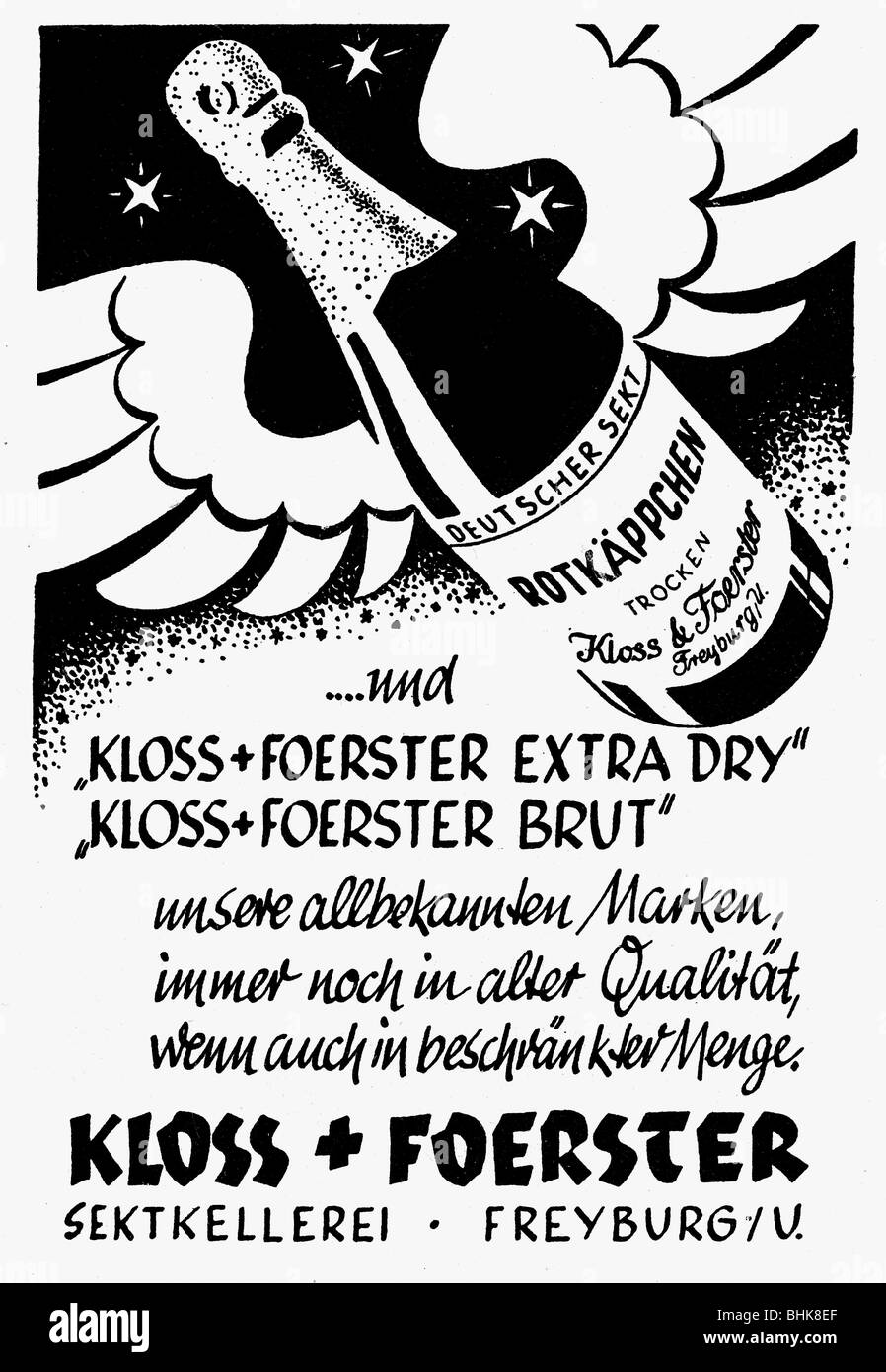 advertising, beverages, sparkling wine, Kloss and Foerster, Freyburg an der Unstrut, advert, 'Atlantis', February 1942, , Stock Photo