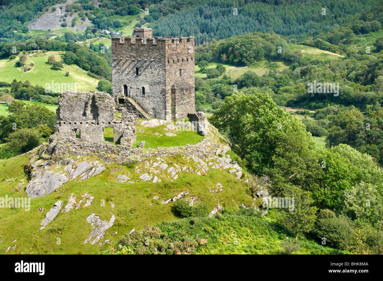 Dolwyddelan Castle in Summer, Dolwyddelan, Near Betws-y-Coed, Snowdonia National Park, North Wales, UK Stock Photo