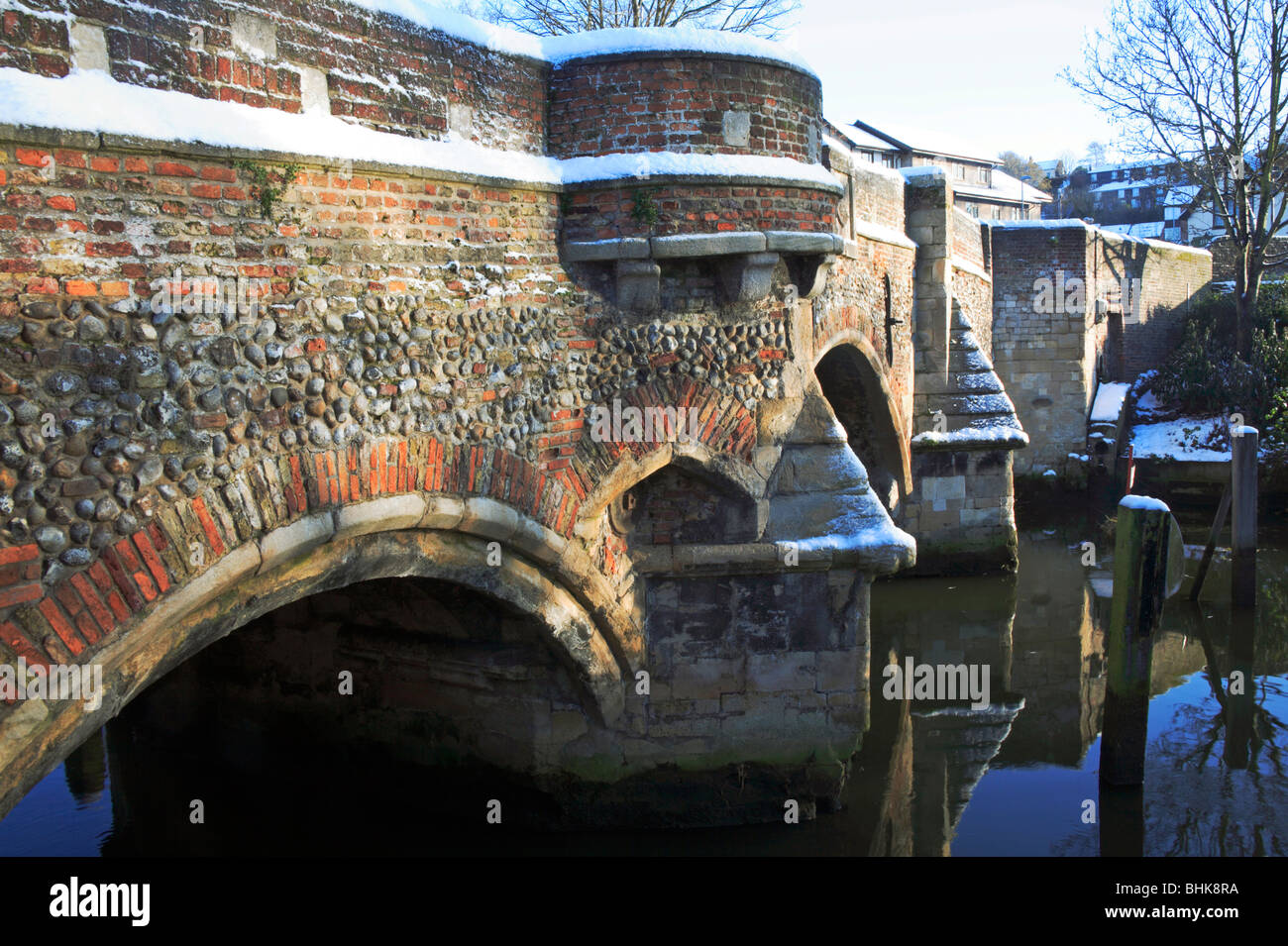 The medieval Bishop’s Bridge over the River Wensum at Norwich, Norfolk