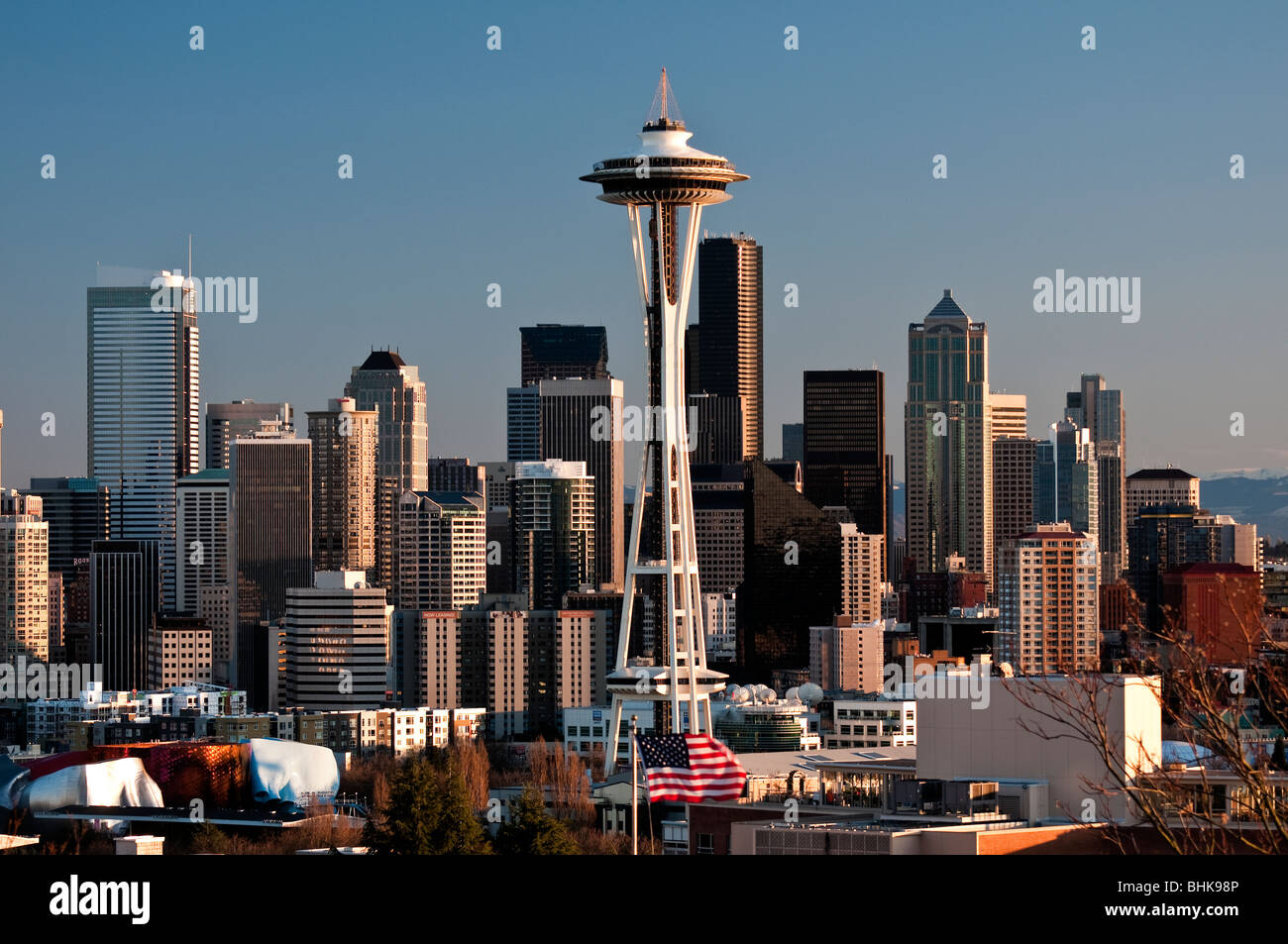 Downtown skyline with the Space Needle tower, Seattle, Washington, USA Stock Photo