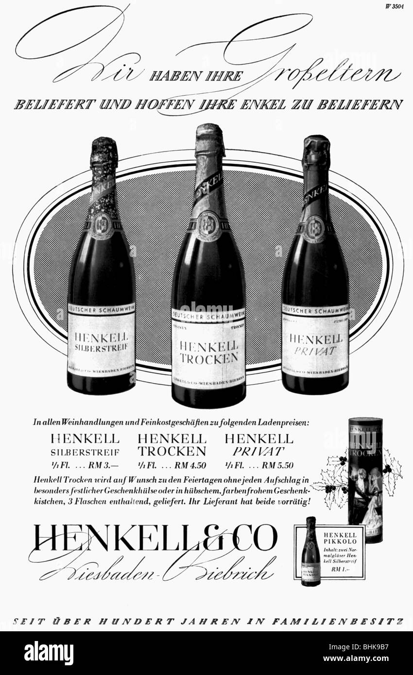 advertising, beverages, sparkling wine, Henkell Trocken, Henkell und Co., Wiesbaden, advert, 'Atlantis', December 1936, , Stock Photo