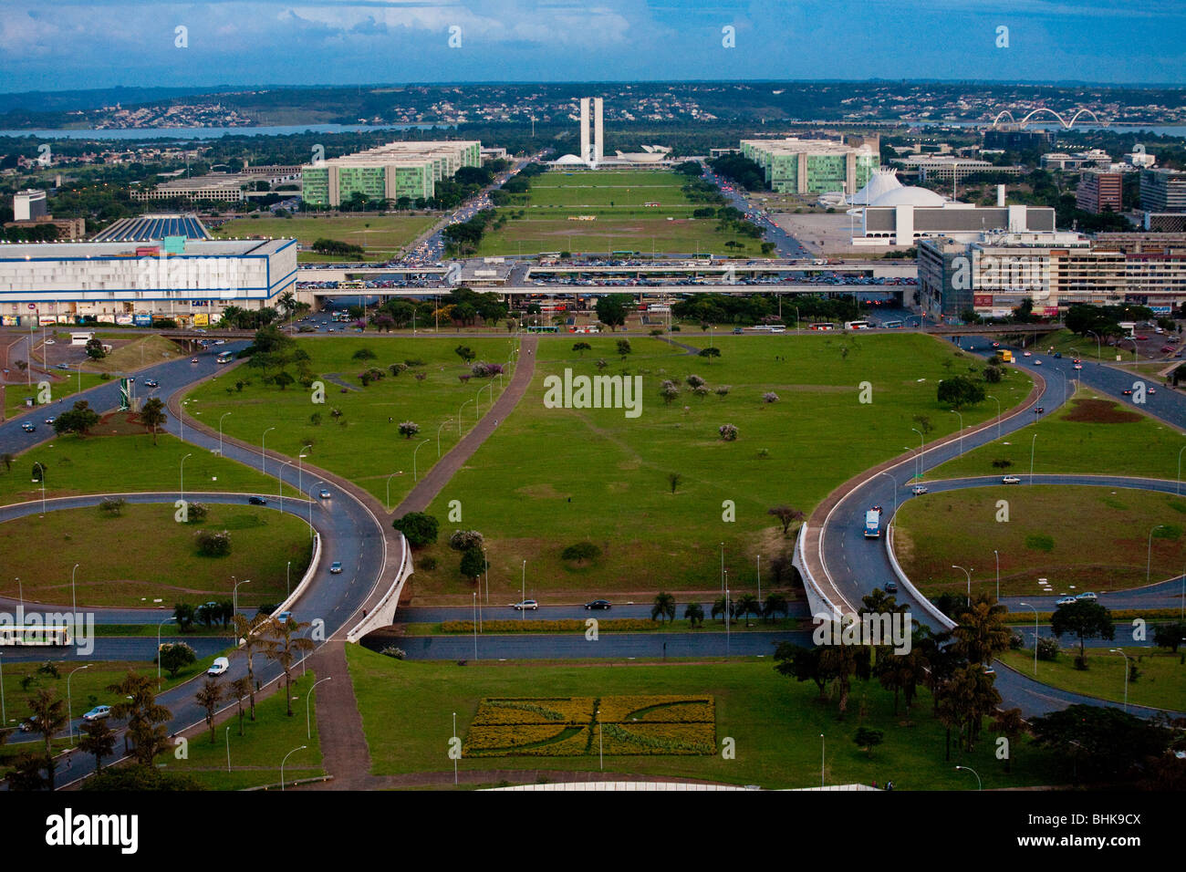View of the monumental axis from the TV Tower in Brasilia, Brazil. Stock Photo