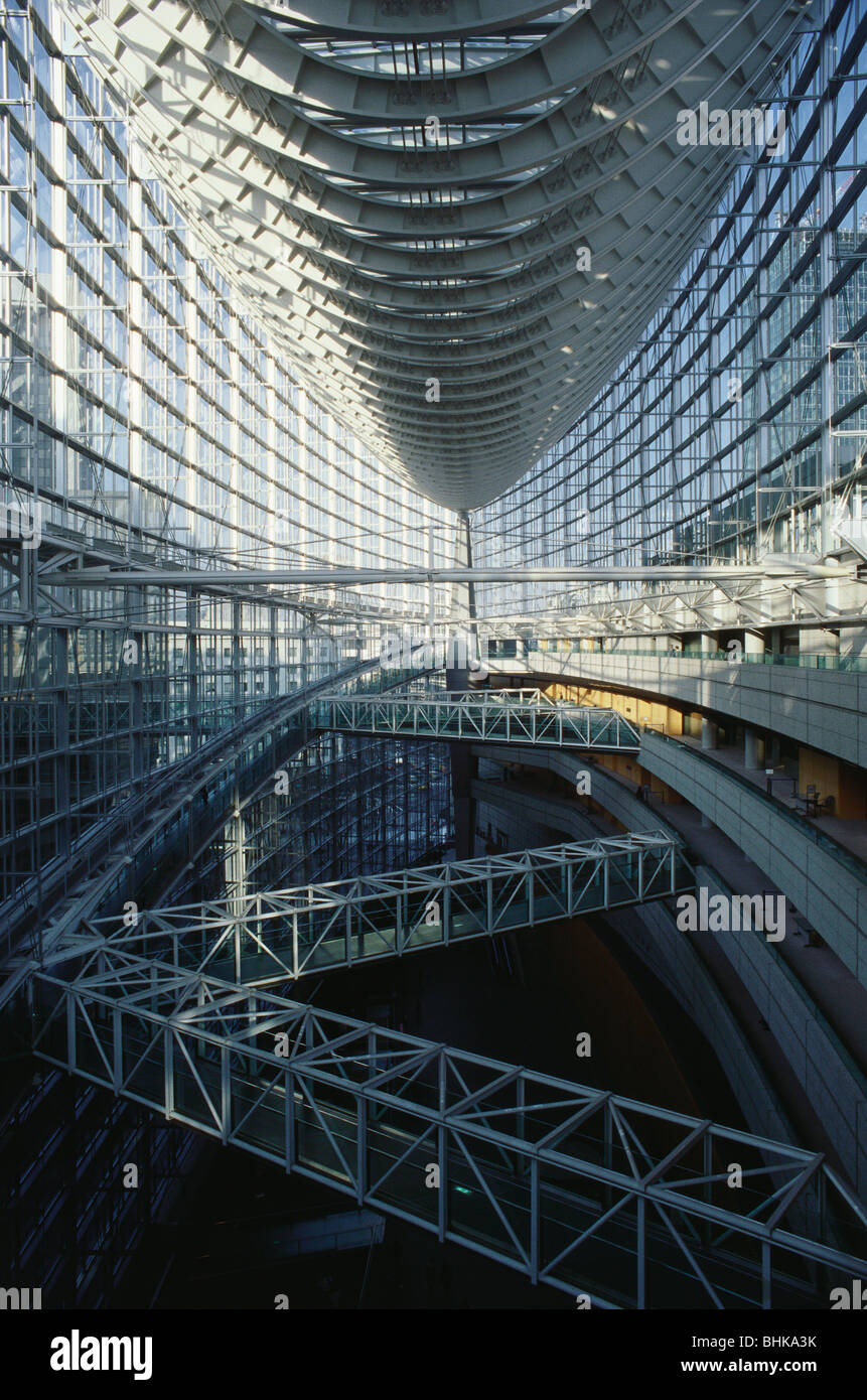Tokyo. Japan. Hull shaped ceiling interior of the Tokyo International Forum building, Marunouchi. Stock Photo