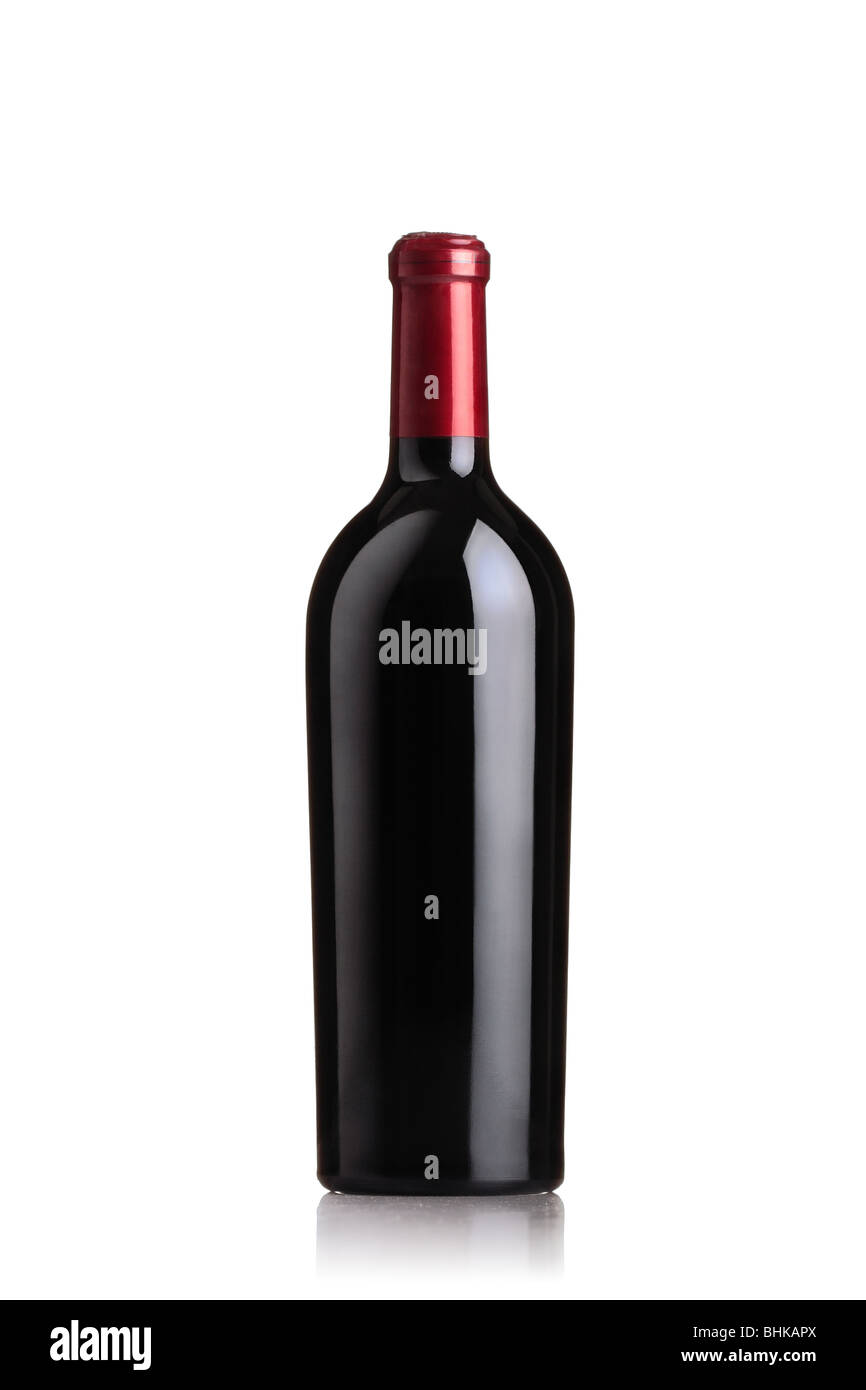 isolated red wine bottle on white background Stock Photo