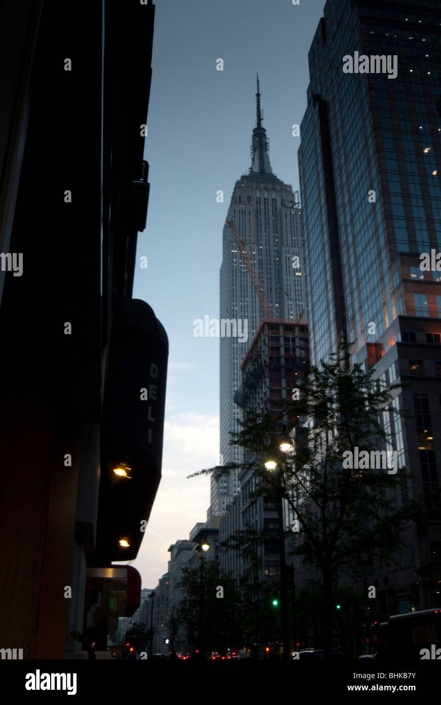Fifth Avenue, New York looking toward the empire state building at dusk Stock Photo