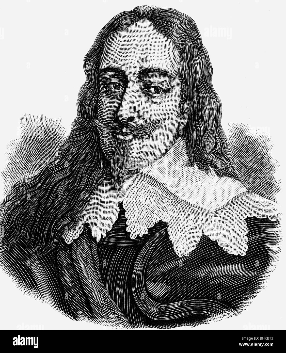 Charles I, 19.11.1600 - 30.1.1649, King of England 27.3..1625 - 30.1.1649, portrait, wood engraving, 19th century, , Stock Photo