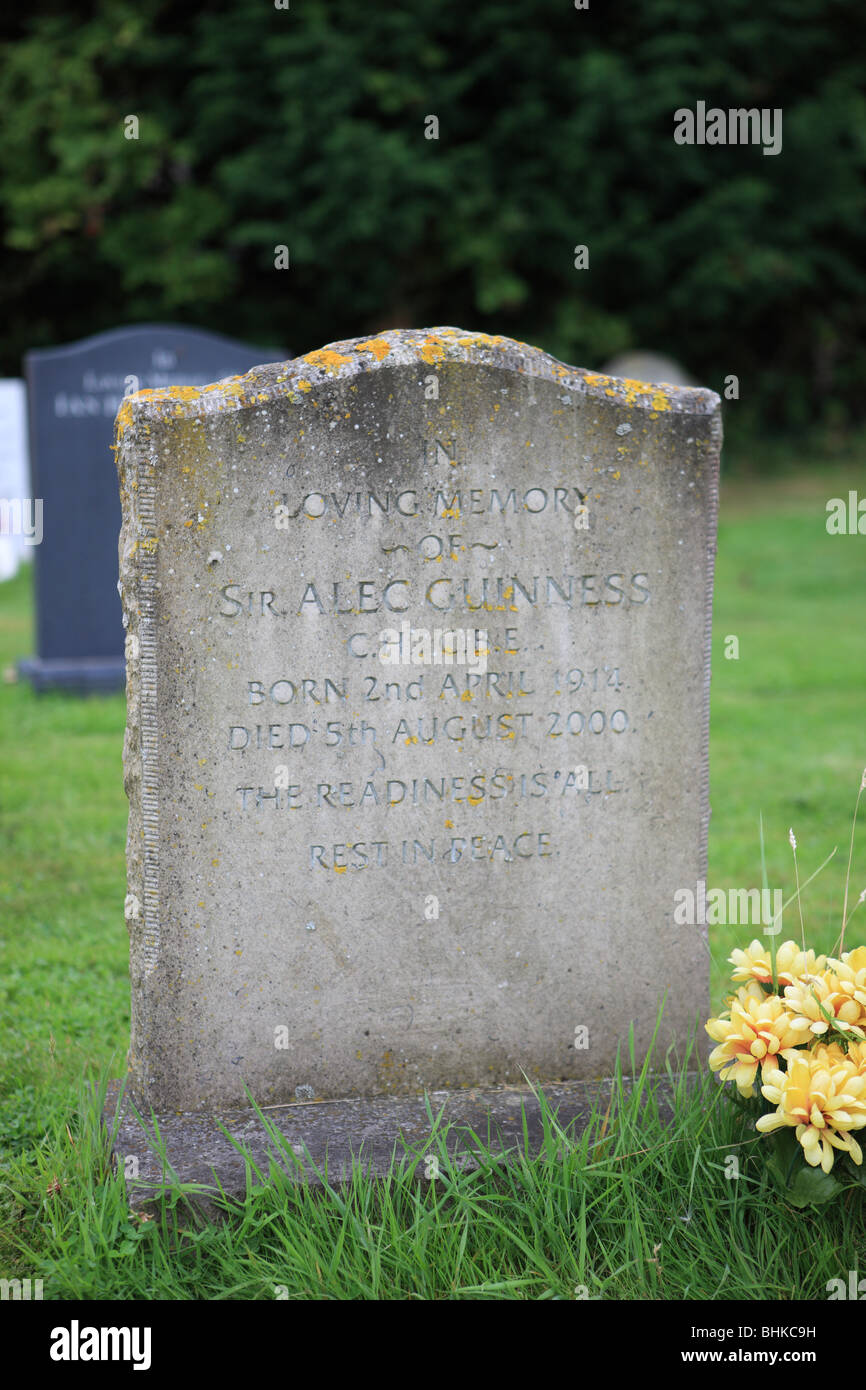 The gravestone of Sir Alec Guinness, who died in August 2000, and who was an actor famous for many roles. Stock Photo
