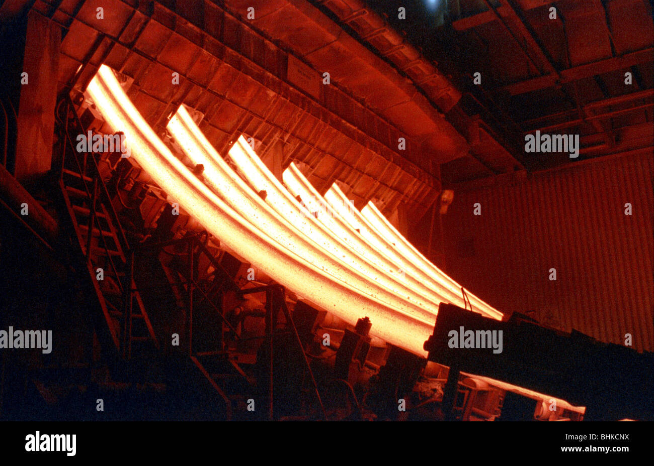 Bars of raw steel in the steel works in Katowice, Poland Stock Photo