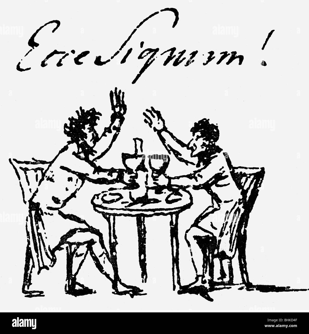 Hoffmann, E. T. A., 24.1.1776 - 25.6.1822, German author / writer, drinking wine with Ludwig Devrient, drawing, circa 1820,   , Stock Photo
