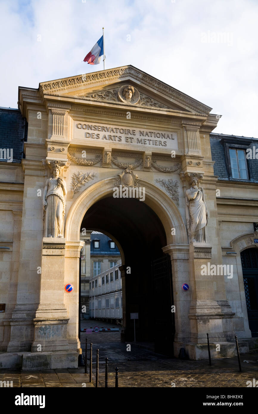 Main entrance and front of the Conservatoire des Arts et Métiers. 292 Rue Saint-Martin 75003 Paris, France. Stock Photo