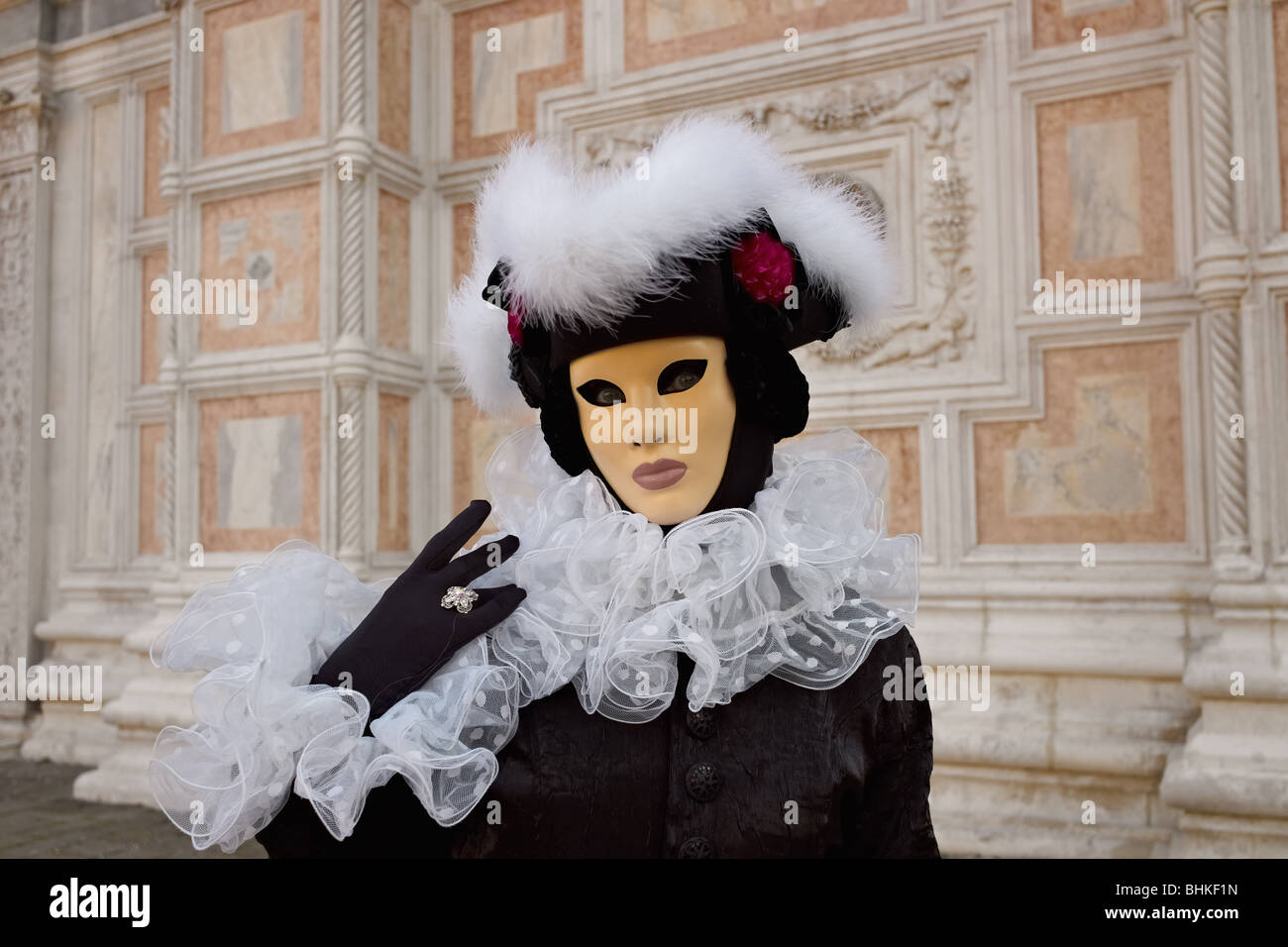 Woman in full decorative carnival costume in Venice. Stock Photo
