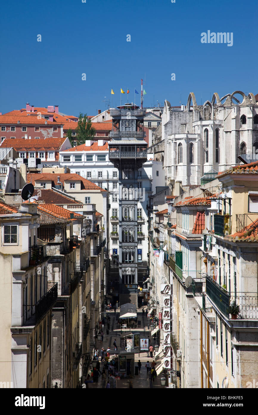 portugal lisbon elevated view towards the elevador de santa justa and the convento do Carmo Stock Photo
