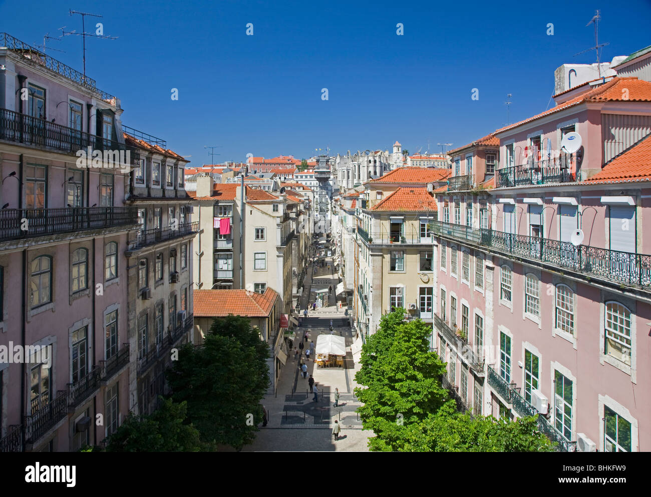 portugal lisbon elevated view towards elevador de santa justa Stock Photo