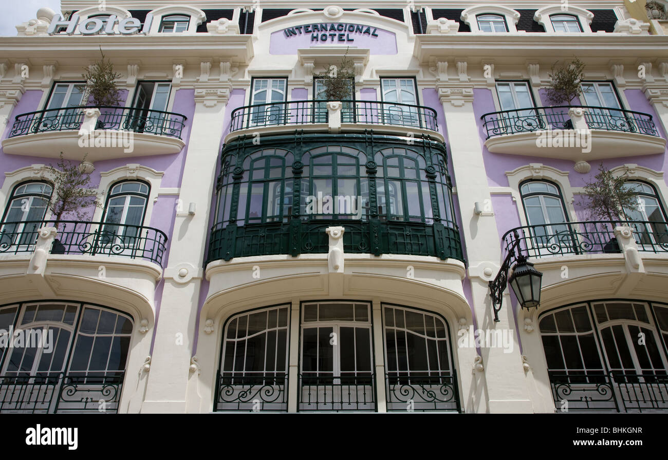 Portugal Lisbon Typical building facade on Rua Augusta International Hotel Stock Photo