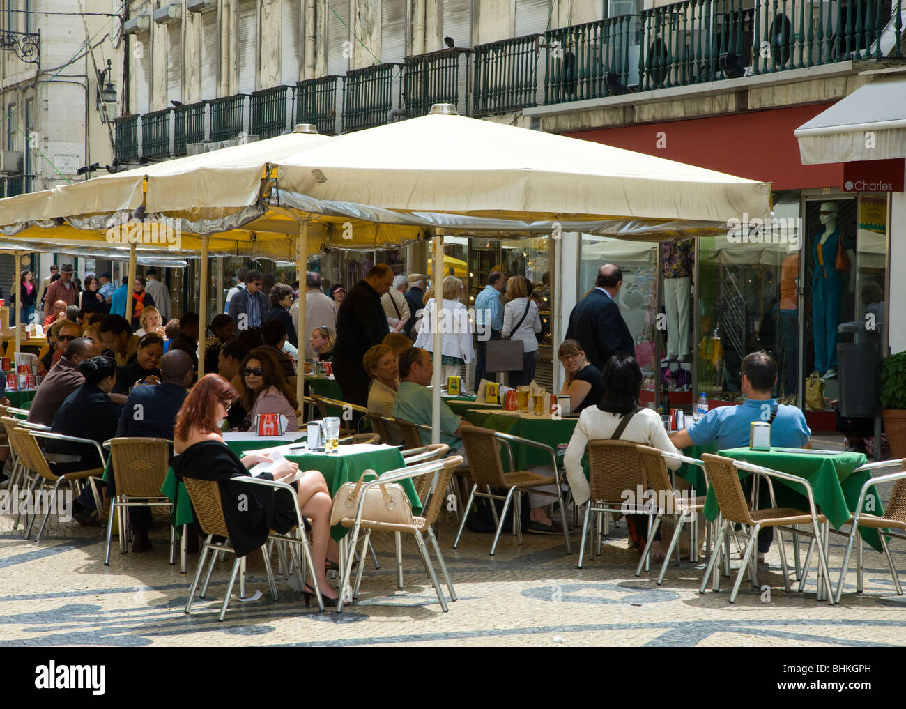 Portugal Lisbon Cafe scene on Rua Augusta Stock Photo