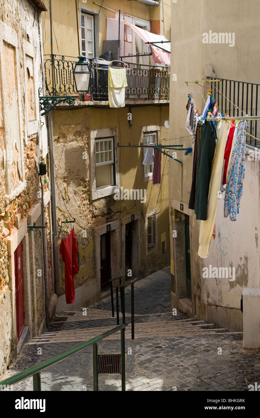 Portugal Lisbon narrow street in the Alfama district Stock Photo