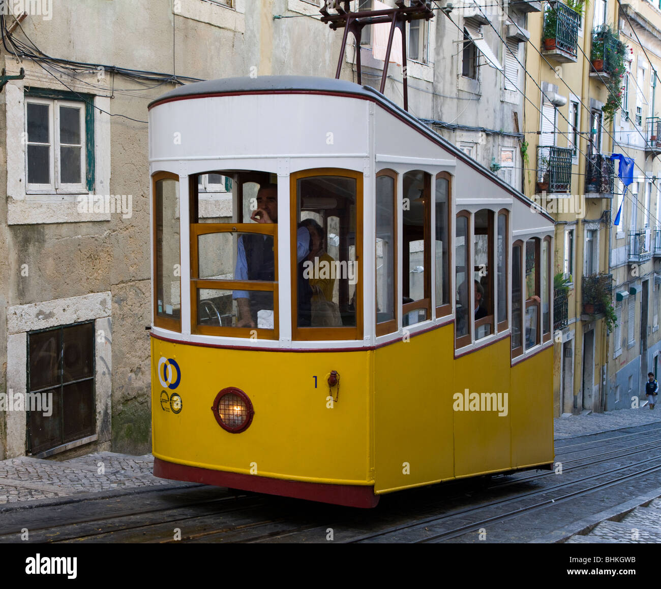 Portugal Lisbon Funicular tram in the Catarina district Stock Photo