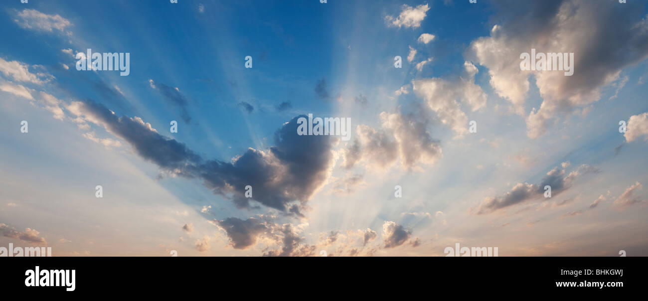 Heart shape cloud and sunset in india. Panoramic Stock Photo