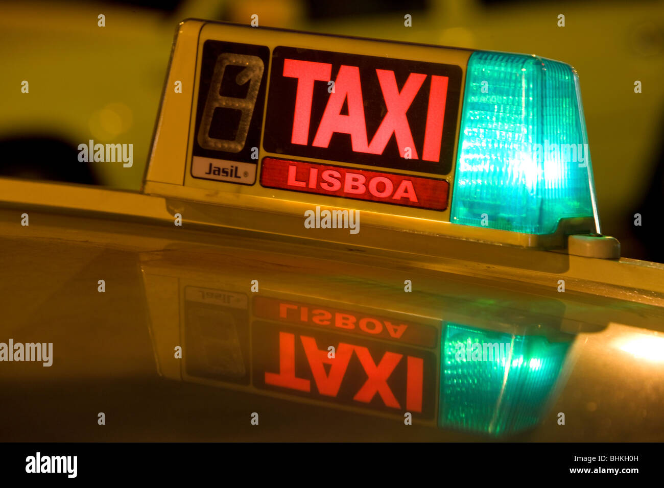 Portugal Lisbon, taxi sign illuminated at night Stock Photo