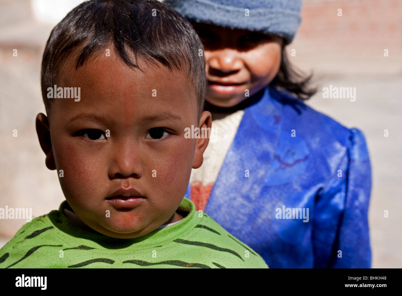 Portrait of a Nepali kids from Patan in Nepal. Stock Photo