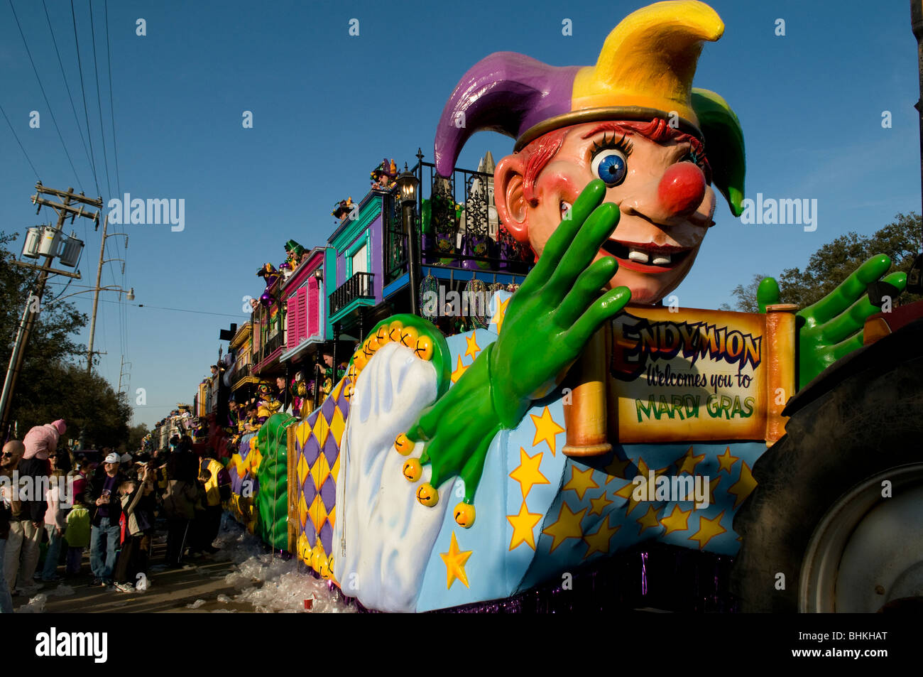 Staging area of Endymion with float, Mardi Gras 2010, New Orleans, Louisiana Stock Photo