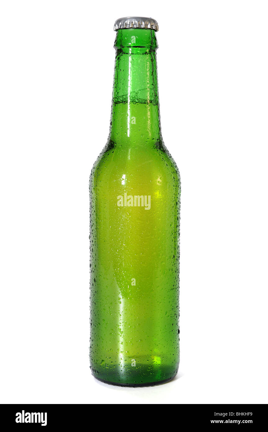 Green beer bottle isolated over white background Stock Photo