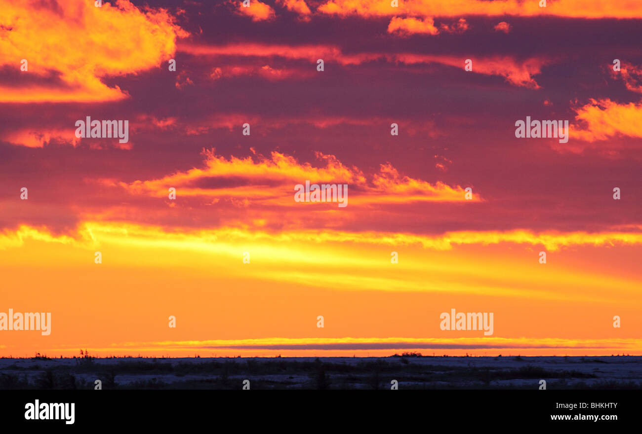 Sunset on the Tundra, Churchhill, Manitoba, Canada. Stock Photo