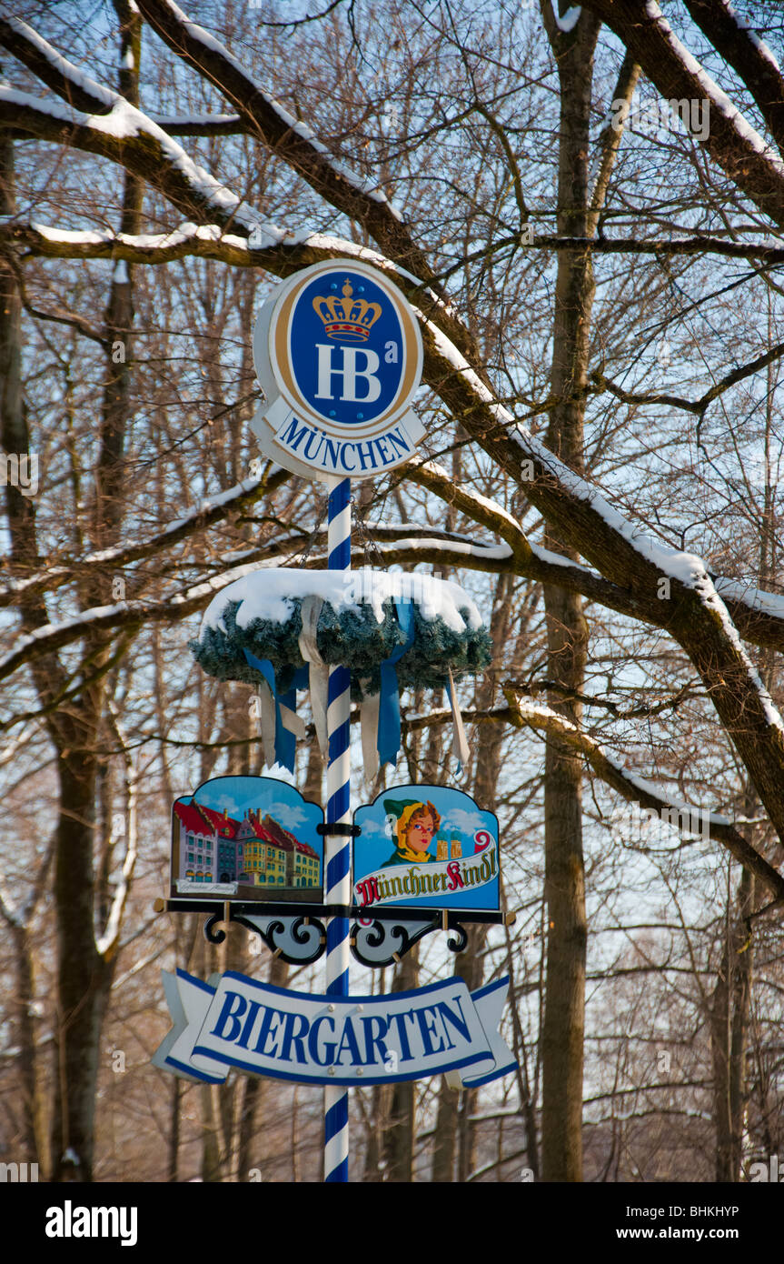 Beer garden sign, Munich, Germany Stock Photo