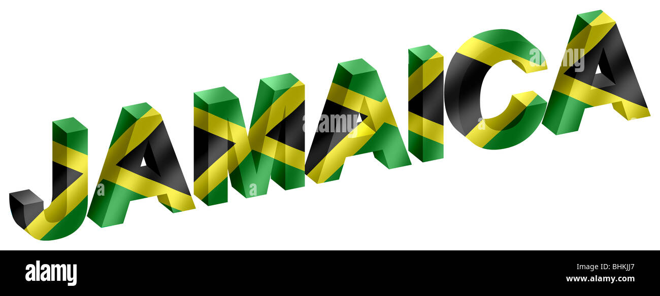 Jamaica 3D three dimensional lettering/word with Jamaican Flag inset into facets. Stock Photo