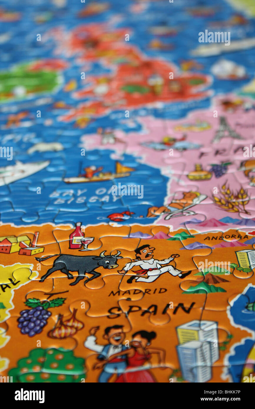 child's jigsaw puzzle image of Spain and Europe Stock Photo