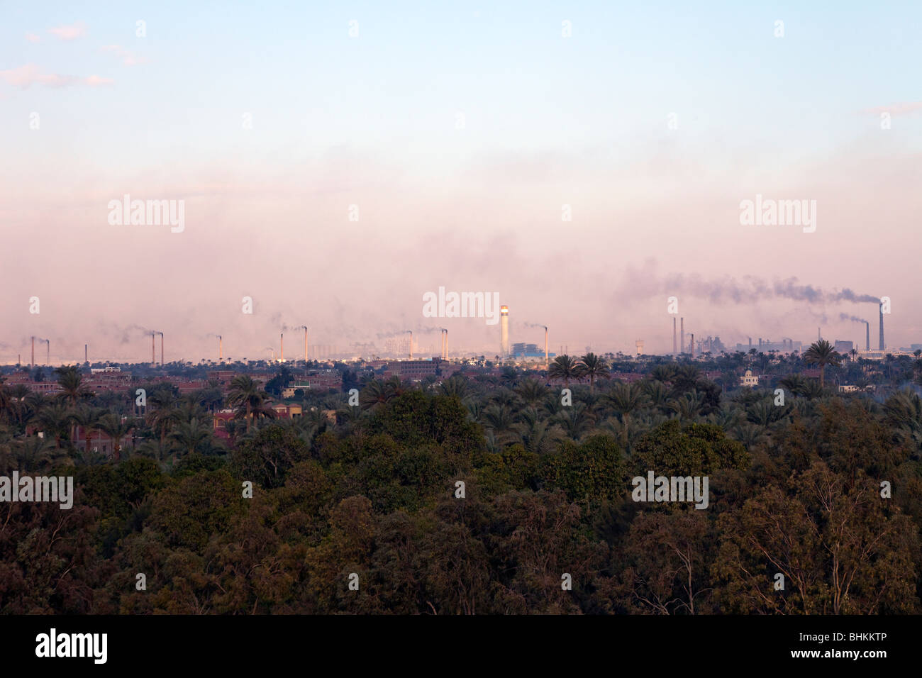 factories pouring out polluted smoke, Helwan, Cairo, Egypt Stock Photo