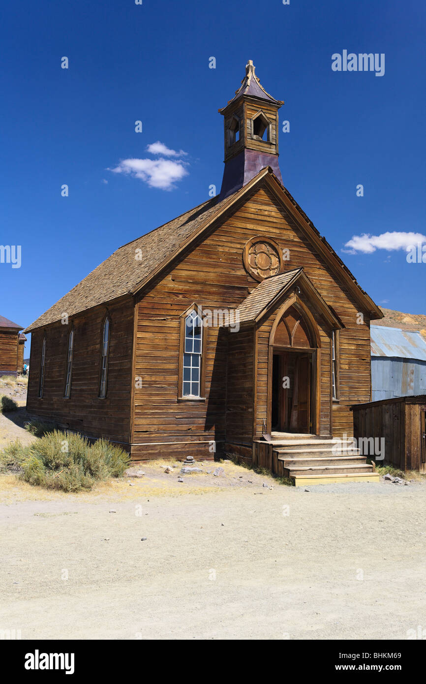 Frontal Vertical View of the Bodie Methodist Church, California Stock Photo
