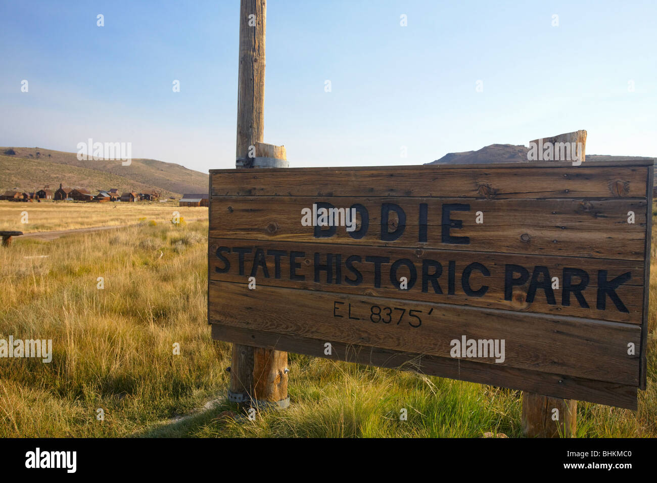 Close Up View of the Entrance Sign to Bodie, California Stock Photo