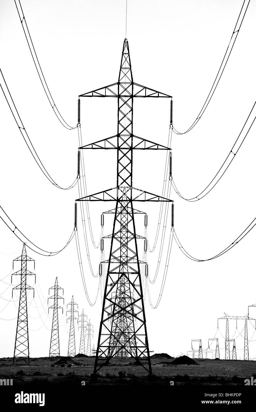 electricity power supply pylon, Fayyoum, Egypt Stock Photo