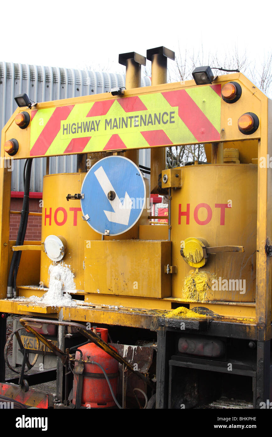A Highway Maintenance road marking lorry in the U.K Stock Photo Alamy