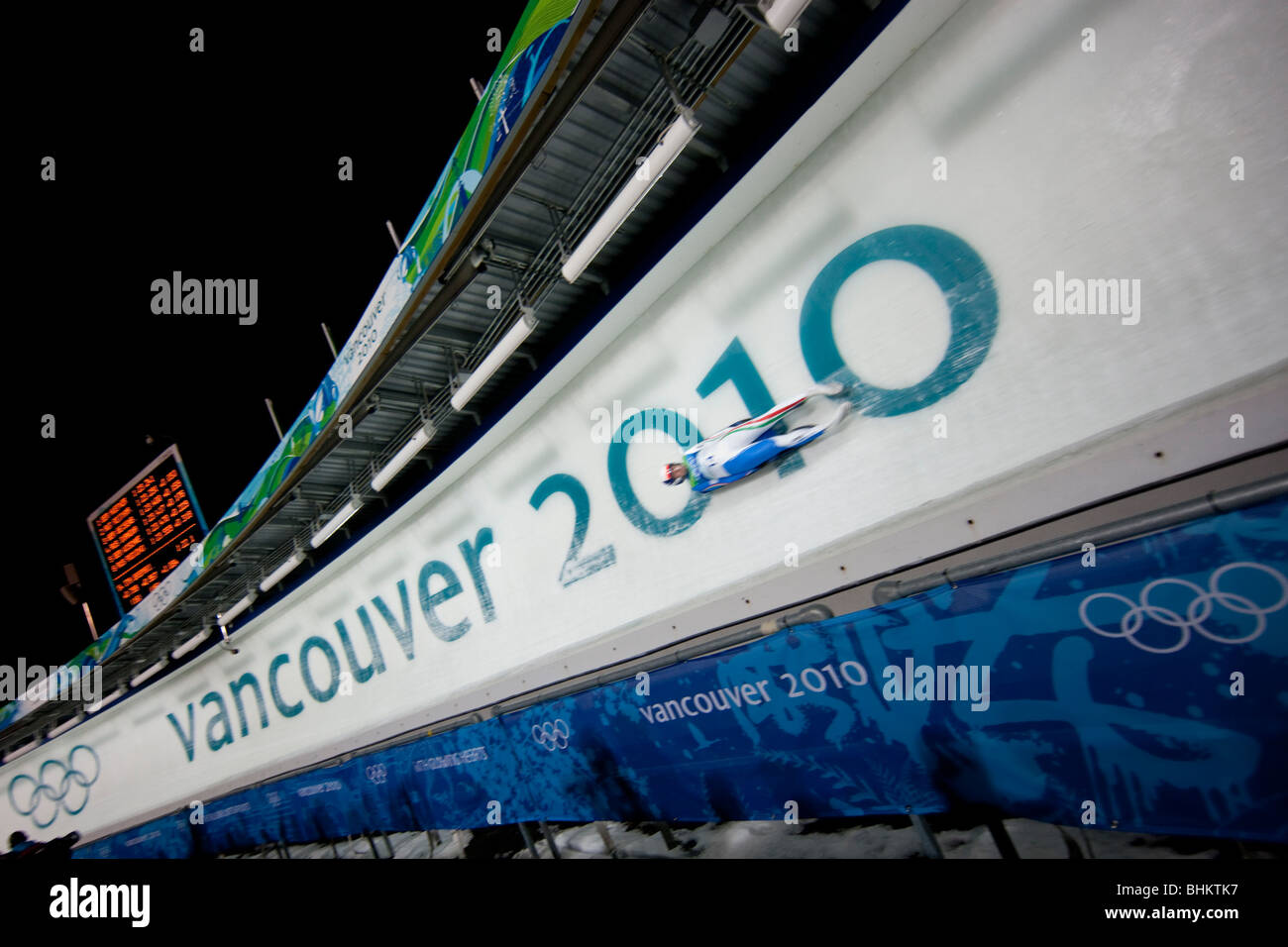 Women's luge event at the Whistler Sliding Center at the 2010 Vancouver Olympic Winter Games. Stock Photo
