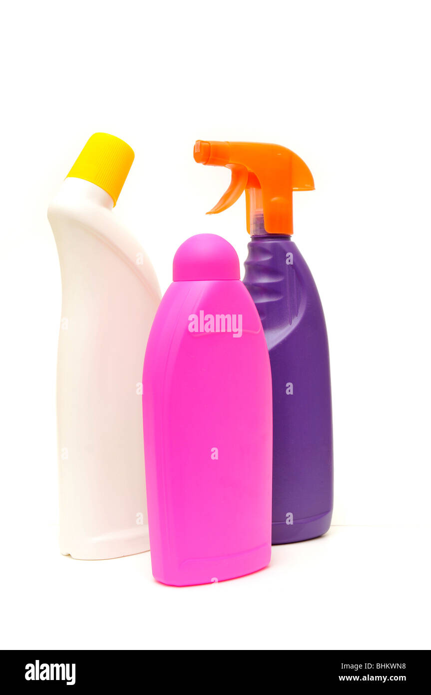 Home household detergents. Isolated against the white background Stock
