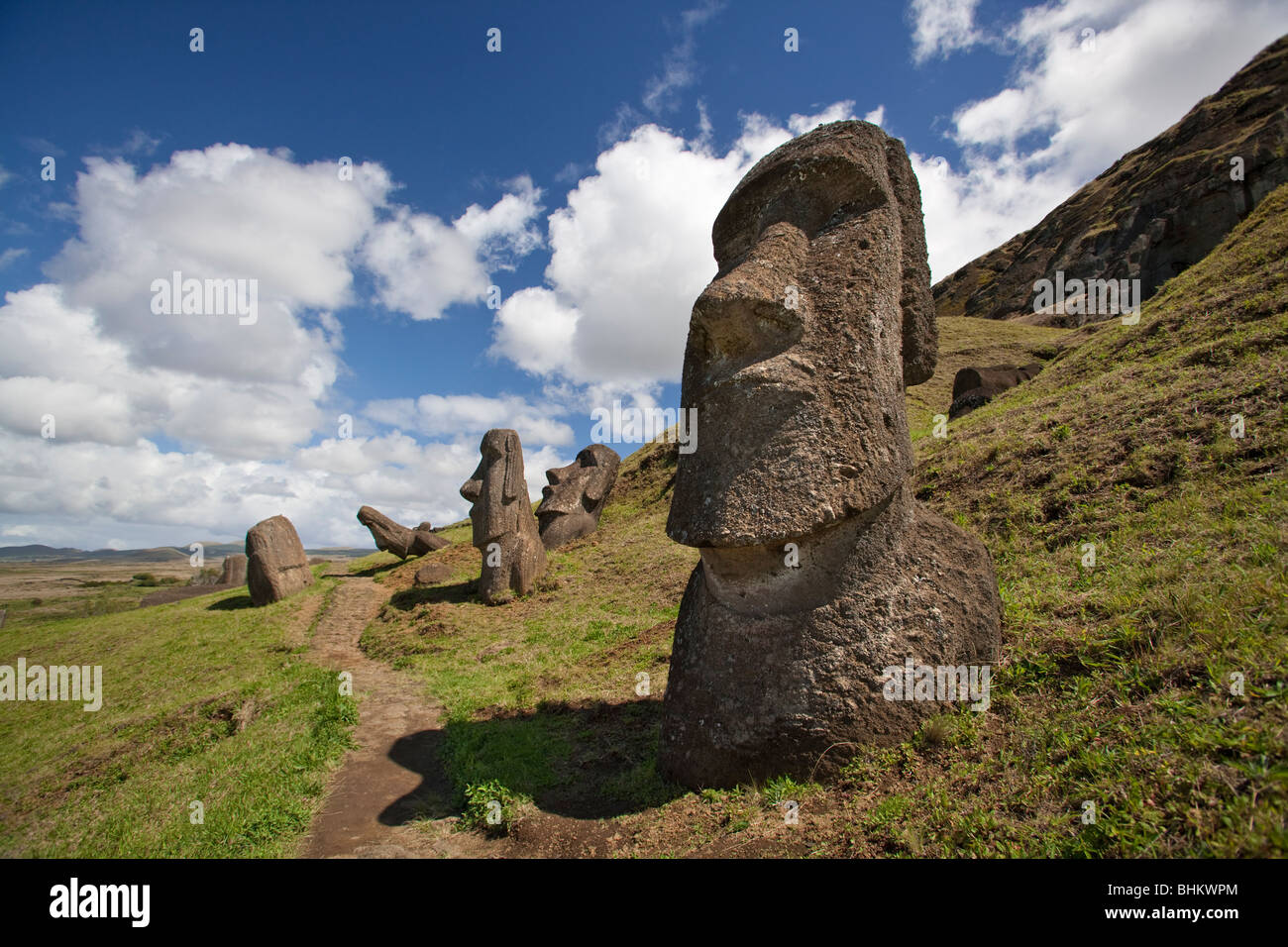 Moai on Rapa Nui or Easter Island UNESCO World Heritage Site, Chile Stock Photo