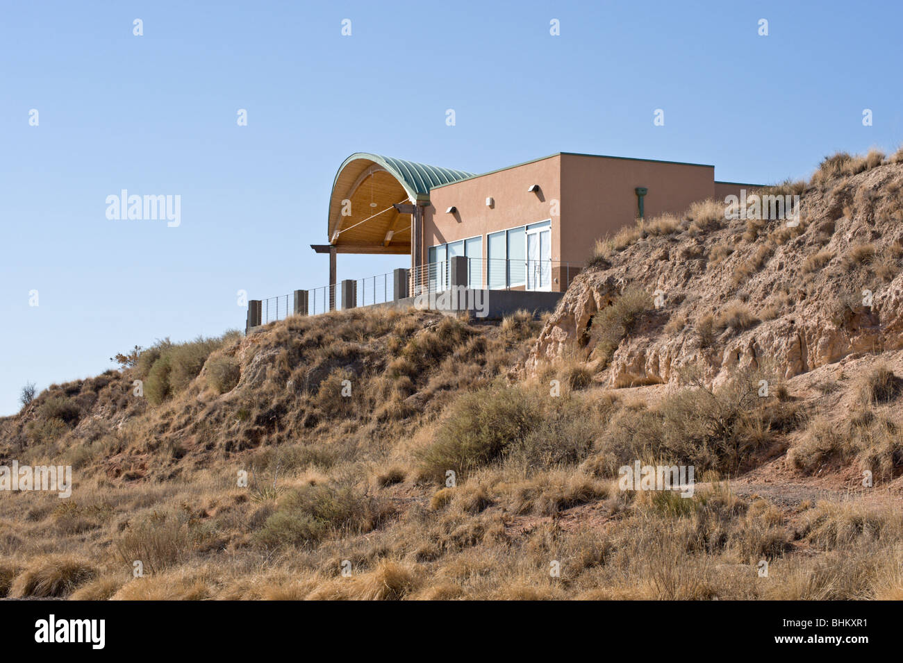 The Joe Skeen Visitor Center sits on a bluff overlooking Bitter Lake National Wildlife Refuge, near Roswell, New Mexico. Stock Photo