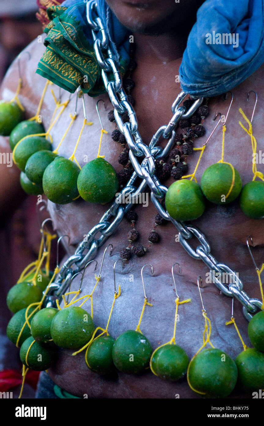 Pilgrims at thaipusam Malaysia 2010 being posessed ,Thaipusam is a Hindu festival celebrated mostly by the Tamil community. Stock Photo