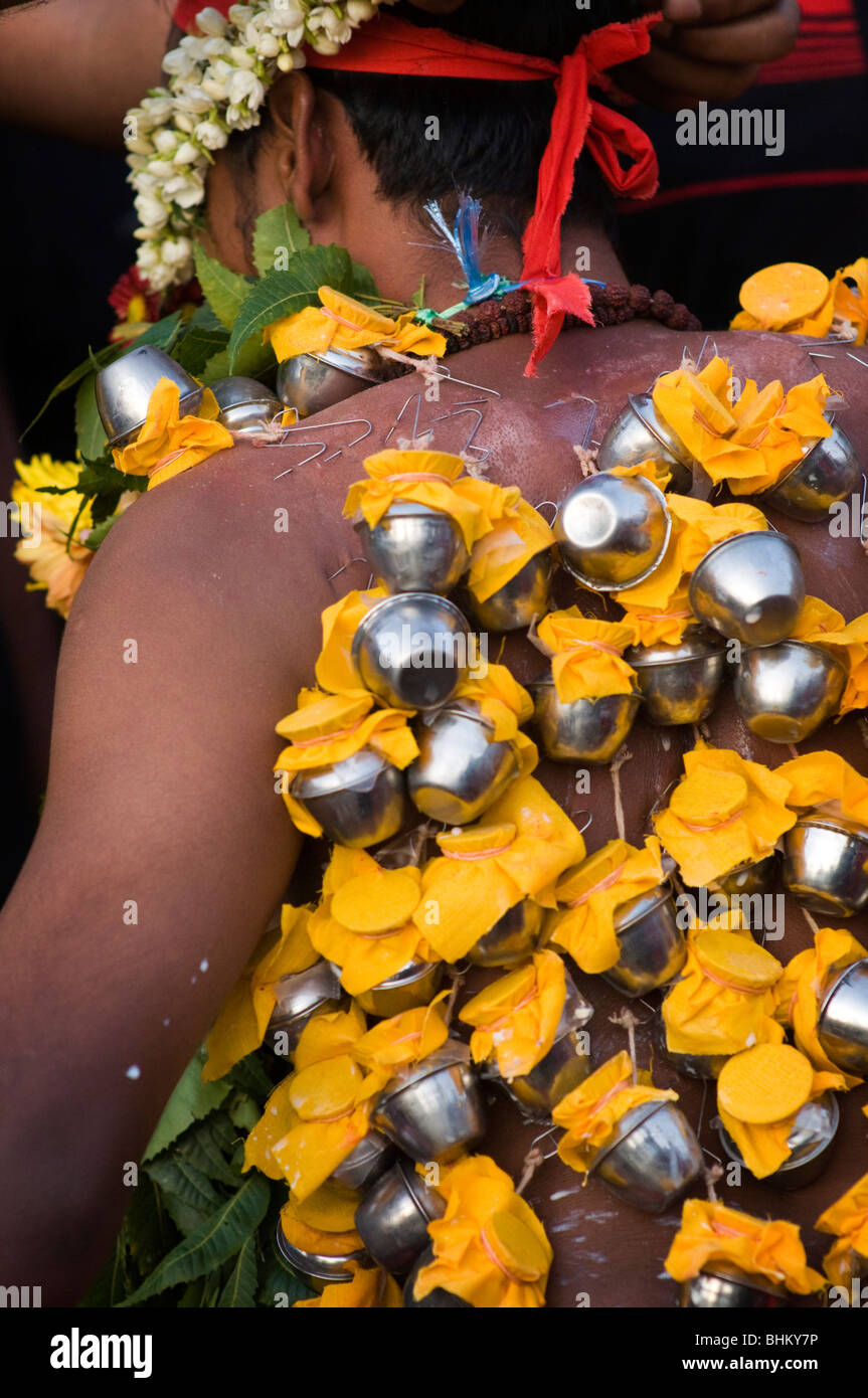 Pilgrims at thaipusam Malaysia 2010 being posessed ,Thaipusam is a Hindu festival celebrated mostly by the Tamil community. Stock Photo