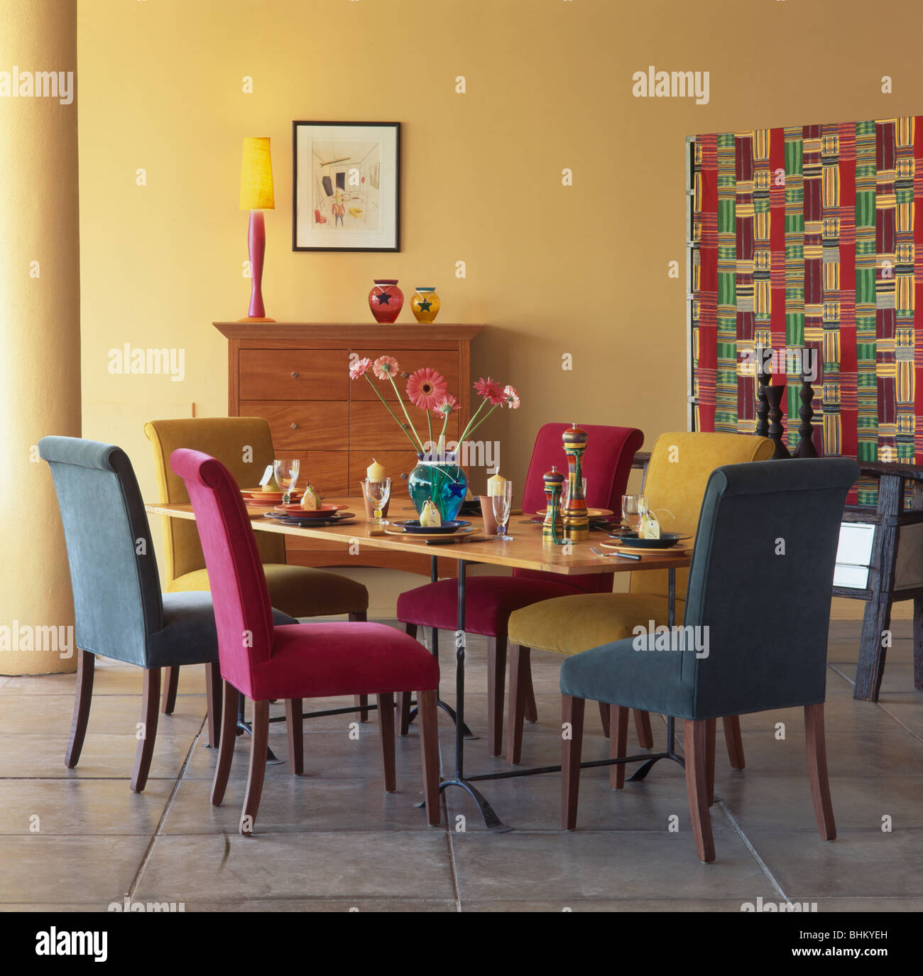 Multi colored chairs dining table hot sale