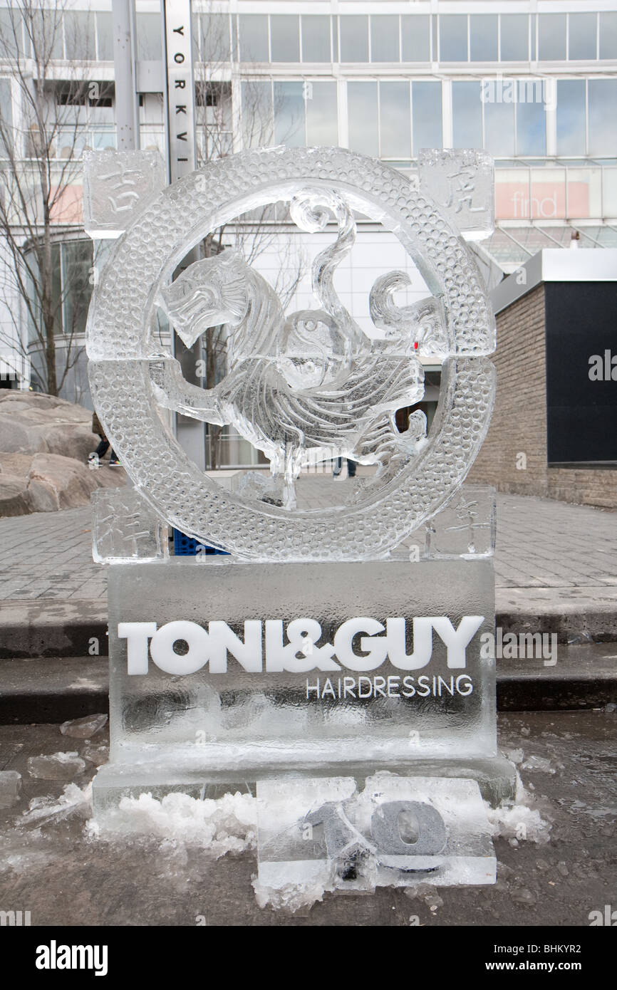 Ice sculpture of a dragon for toni and guy hair dressing, one of the sponsors of the icefest 2010 toronto event Stock Photo