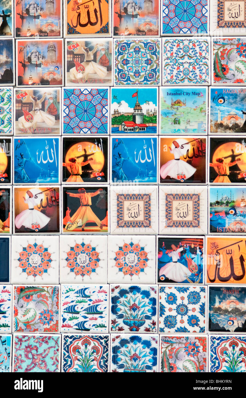 A display of refrigerator magnets, Grand Bazaar, Istanbul, Turkey Stock Photo